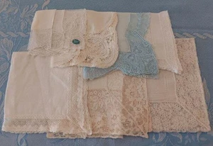 Vintage Lot 7 Net Lace Wedding Hankies Needle Run Bridal White Ivory Hanky Blue - Picture 1 of 15