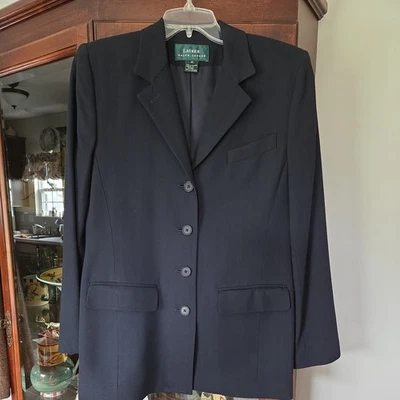 Blazer para mujer Lauren Ralph Lauren mezcla de lana azul marino profundo espiga talla 10  Foto 1 de 4