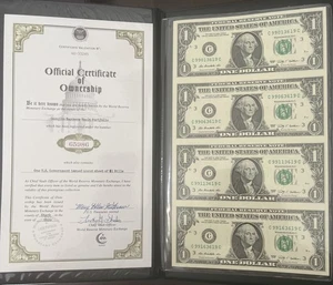 2009 $1 Bills Uncut Sheet World Reserve Monetary Exchange In Book (3) - Picture 1 of 5