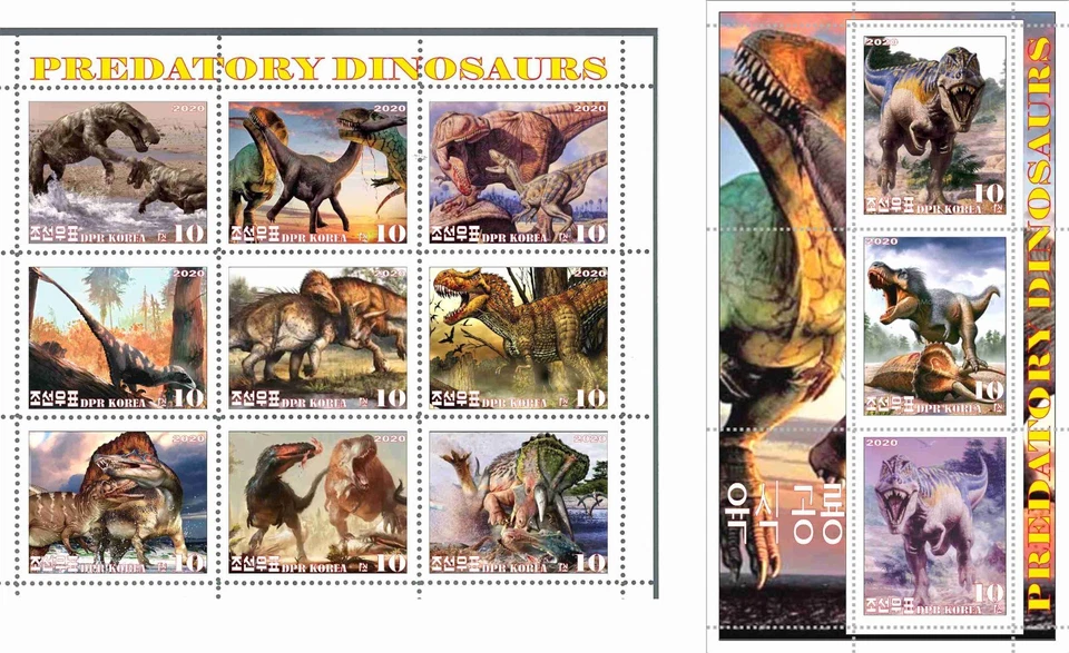 Hoja de sello + bloque Dinosaurios depredadores Corea 2020 1er tipo Foto 1 de 1