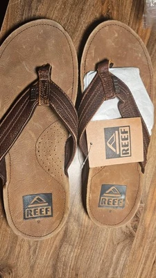 Reef J-Bay III Mens Flip Flops Leather Camel/Brown Straps NEW - FAST SHIP Mens 9 - Image 1 of 3