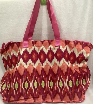 Bolso de Mano Ikat Grande Embalable Chico Bolso Plegable Cremallera Rosa Doble Correa Foto 1 de 4