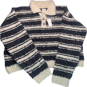 NWT Maeve Anthropologie Sweater Sz XL Henley Sherpa Soft Stripes Boxy Chunky - Picture 1 of 10