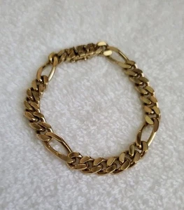 Vintage Chunky Cuban Curb Link Bright Shiny Gold Tone Heavy Statement Bracelet - Picture 1 of 12