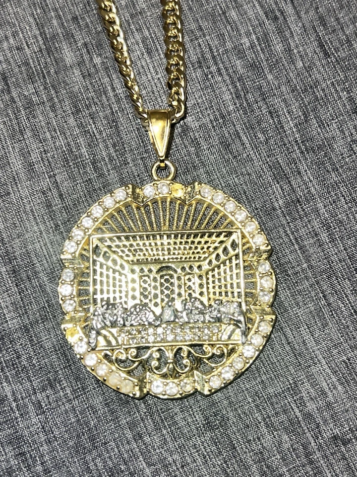Colgante última cena con moissanita y un 22 pulgadas 4 mm oro 14k sobre 925 cubano Foto 1 de 2
