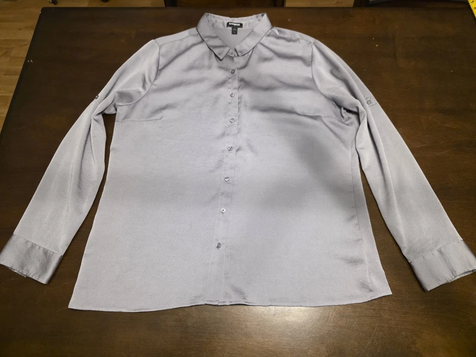 Blusa Express Portofino Camisa Manga Larga Botones Pestaña Enrollable L Carrera Plateada Foto 1 de 4