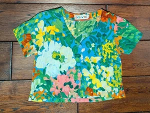 JAMS WORLD Women's 100% Rayon Floral Button-Up Crop Top Blouse Shirt Size XS - Picture 1 of 18