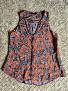 Sanctuary Damen S ärmellose Viskose Bluse Knopfleiste rot Paisley V-Ausschnitt - Bild 1 von 8