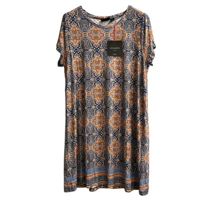 Vestido feminino Cynthia Rowley 2X estampa medalhão misto jersey malha shift conforto - Imagem 1 de 4