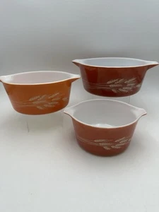 Vntg Pyrex Autumn Harvest Wheat Nesting Mixing Bowl Set 473, 474, 475 EXCELLENT - Picture 1 of 24