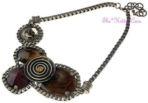 Antique Brassy Gold Brown Ethnic Ornate Chunky Tribal Spiral Statement Necklace - Picture 1 of 1