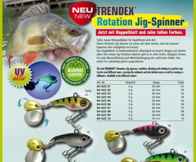 Trendex Rotation Jig 9g Doppelblatt Spinner Wobbler Barsch Forelle BLEIFREI Behr - Bild 1 von 2