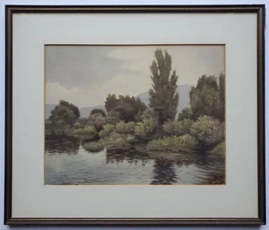 Cuadro Acuarela Paisaje Lago Bosque Ludwig Heiser Firmado 1928 - Imagen 1 de 9