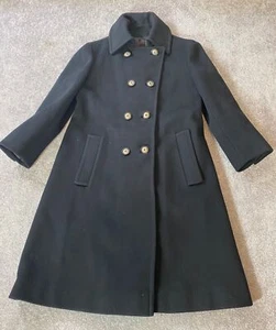 Saks Fifth Avenue Double-Breasted Black Wool Overcoat  Coat Trench Large - Picture 1 of 10