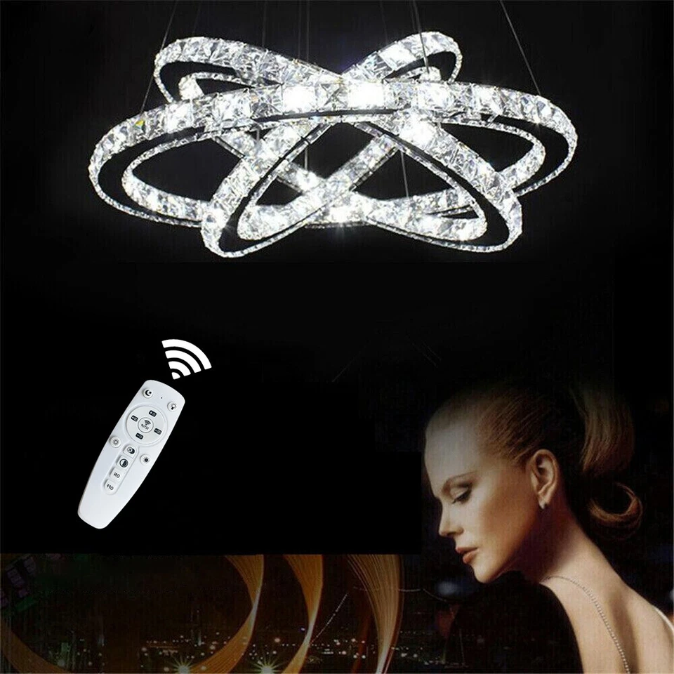 41W-63W Lampadario Cristallo LED da soffitto a sospensione 3 anelli Dimmerabile - Immagine 1 di 4
