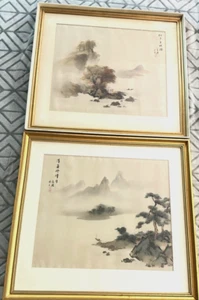 Pair Chinese Silk Watercolor Paintings Artist Signed Stamped Qingshuling - Picture 1 of 17
