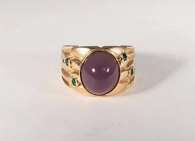 Anillo de jade lavanda de oro amarillo de 14K de 8,6 gramos con cuatro piedras verdes talla 7 Foto 1 de 4