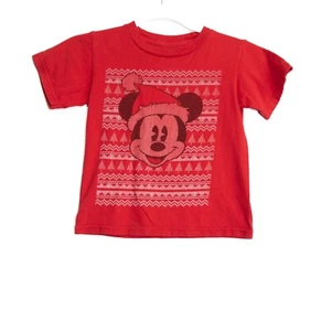 Disney Mickey Mouse Kids Red Christmas Graphic T-Shirt Short Sleeve Cotton XS - Picture 1 of 6