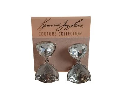 Brincos KENNETH JAY LANE Prata Cristal Ródio Gota Clip-On Tamanho Único NOVO - Imagem 1 de 4