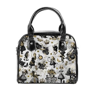 White Pink Gothic Alice Wonderland Messenger Black Gold Handbag Shoulder Straps - Picture 1 of 8