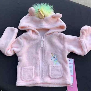 Girls Size 3-6 Months Glitter Pink Hooded Unicorn Hoodie Infant Baby Girl - Picture 1 of 8