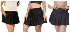 Girls Plain Black Pleated Mini Skirt Ladies Sportswear School Uniform High Waist - Picture 1 of 21