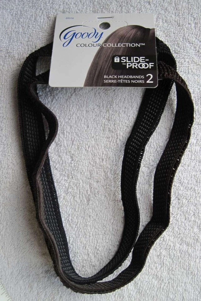 2 Goody Black Brown Stay Put Slide Proof Hold Head Band Secure Fit Fabric Color