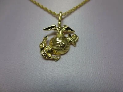 JUEGO COLGANTE EMBLEMA CUERPO DE MARINES DE EE. UU. CHAPADO EN ORO DE 14 QUILATES Y CADENA CUERDA DE 16", 2747 Foto 1 de 3