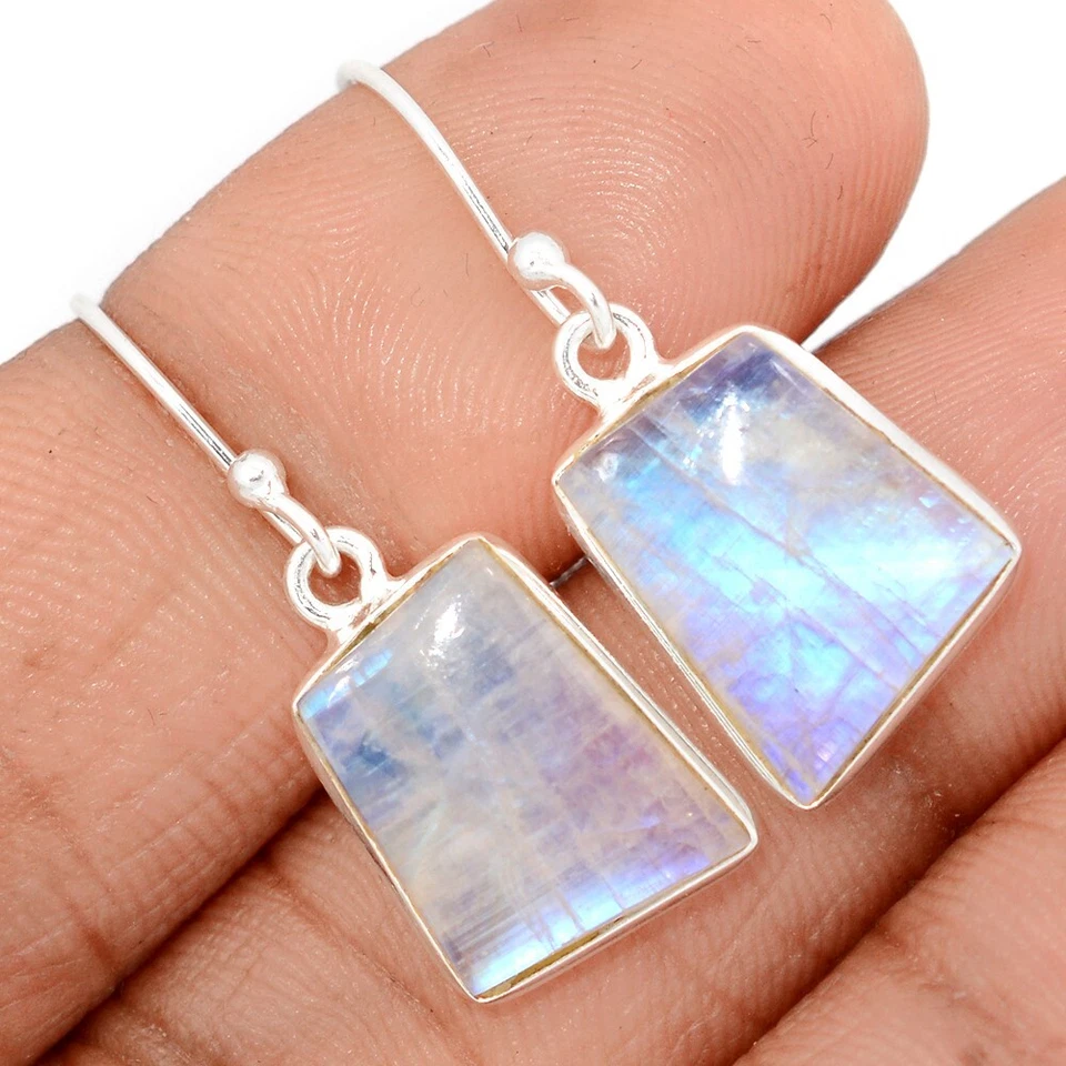 天然彩虹月光石 - 印度 925 纯银耳环珠宝首饰 CE46771 — 第 1/1 张图片