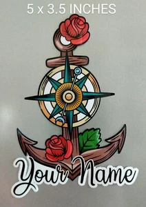 5" Individueller Anker Aufkleber Vinyl Sticker Personalisiert Seefahrt Strand Ozean Sommer - Bild 1 von 2