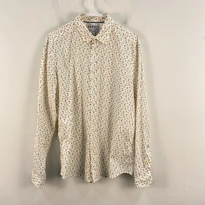 Esprit Mens Medium Shirt Top Blouse White Yellow Button Collar Woven Floral 7901 - Picture 1 of 9
