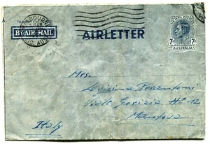 Australia Airletter 1951 Victor Perantoni, MELBOURNE to Italy - KGVI, 7d - (791) - Picture 1 of 4