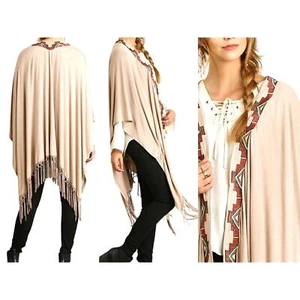 Umgee Top Gr. M Western Drapiert Cardigan Fee Fransen Schal Damen Kimono Staubtuch - Bild 1 von 5