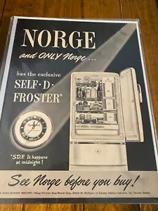 Vintage 1940's Norge Refrigerator Exclusive Self D Froster ad - Picture 1 of 1