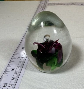 Murano-style Glass Paperweight Clear Floral Bubble Art Glass Purple Vtg - Picture 1 of 2