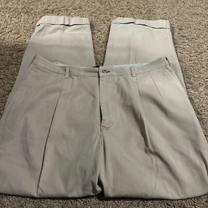 Vintage Tommy Hilfiger Pants Mens 40x32 Tan Chino Khaki Pleated Cuffed - Picture 1 of 5