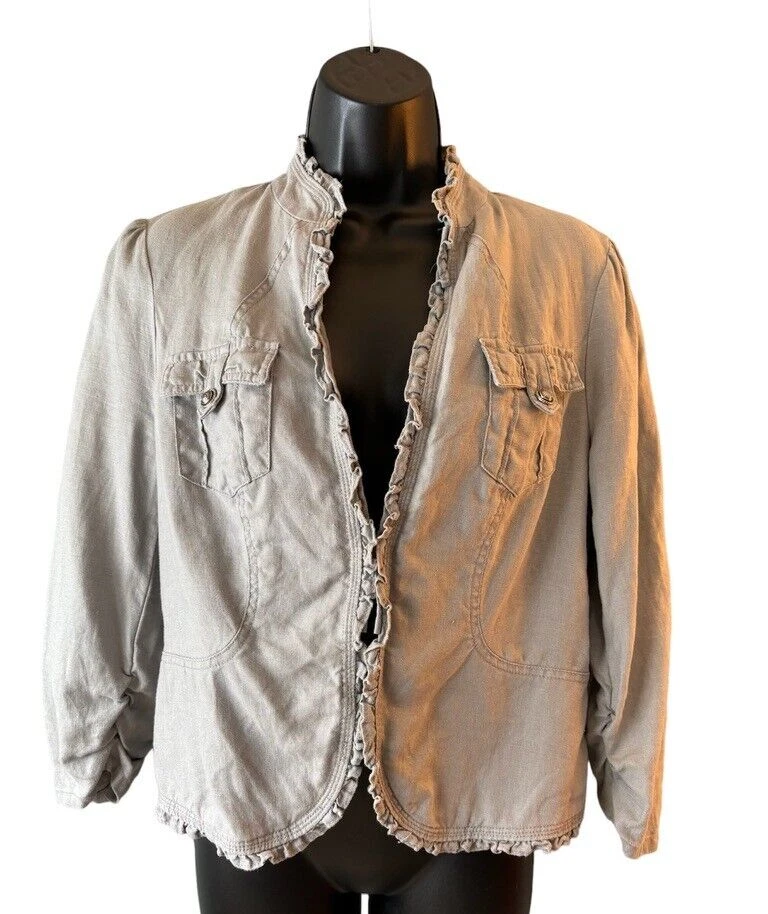 INC International Womens Crop Gray Linen 3/4 Sleeve Blazer Jacket Pockets Medium - Image 1 of 4