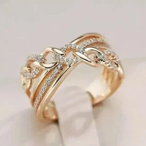 Precioso anillo de boda de diamantes simulados de corte redondo de 2 quilates enchapado en oro amarillo de 14 quilates - Imagen 1 de 9