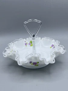 Fenton Veilchen im Schnee Künstler signiert 8" Bonbon Bonbonschale mit Griff #7498 - Bild 1 von 8