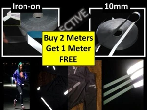 10mm x 1 Meter High Visibility Reflective IRON ON Multi Purpose Safety Tape - Picture 1 of 7