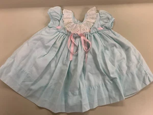 Vtg C. I. Castro & Co  Baby Toddler | Light Blue Lace Neck Pink Ribbon - Picture 1 of 7