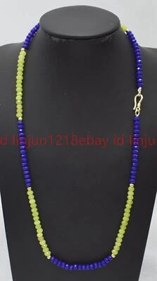 Faceted 2x4mm Green Peridot and Blue Jade Rondelle Gems Beaded Necklace 16-28in - Image 1 of 4