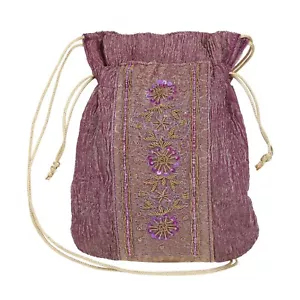 Purple Silk Potli Bag Drawstring Embellished Wedding Favour Purse Gift BNWT - Picture 1 of 10