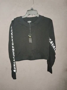 Just Cavalli Womens Cropped Sweatshirt Long Sleeve BLACK Size Large NEW - Picture 1 of 11