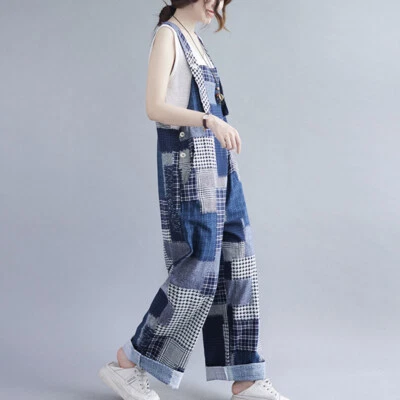 Mujeres Pierna Ancha Empalme Babero Pantalones Tirantes Mono Pantalones Rectos Mono Foto 1 de 4