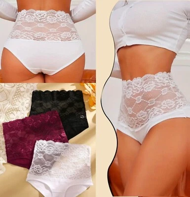 3er Set Baumwolle Slip hohe Taille Spitze Sexy Unterhose Unterwäsche (uh19) - Bild 1 von 3