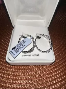 925 Sterling Silver 1" 1/4 Inch Oval Modern Black Spinel Hoop Earrings Women - Picture 1 of 6