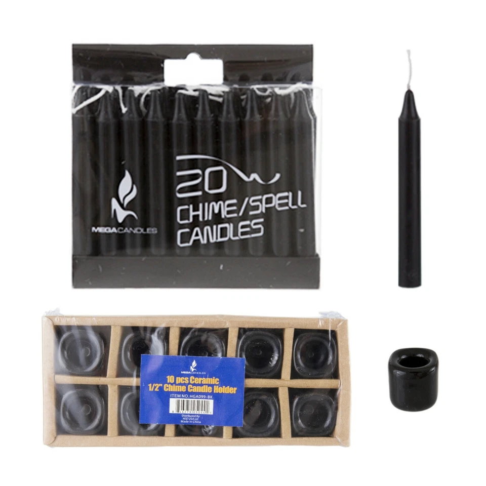 Mega Candles - 10 Pcs Ceramic Chime Ritual Spell Candle Holders - Black