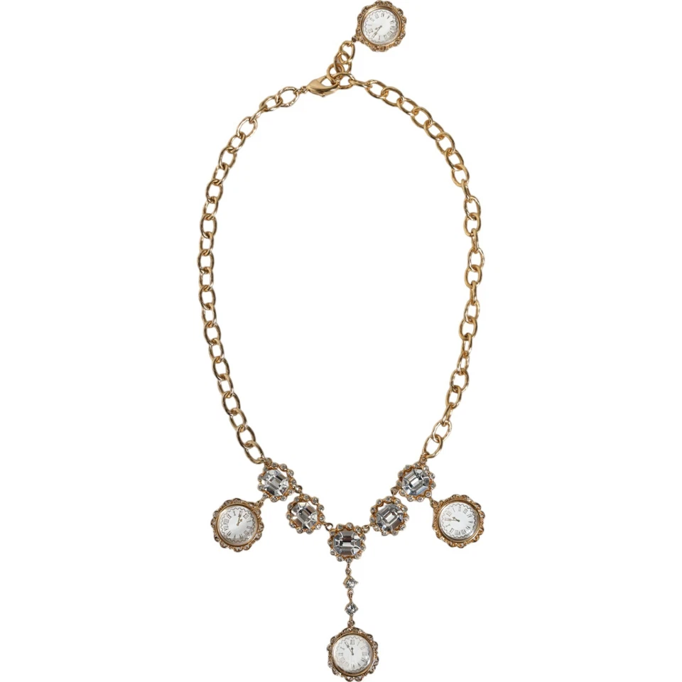 Dolce & Gabbana Necklace Gold Chain Crystal Brass Sicily Women Jewels 250