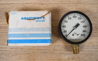 Vtg Ashcroft Pressure Gauge 0-200psi 1/4 NPT 2.4" Display New Old Stock - Image 1 of 4